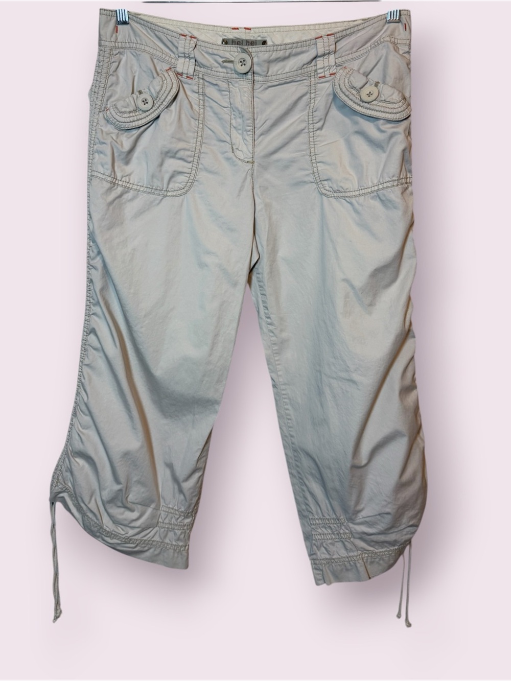 Anthropologie Hei Hei Cargo Capri Lightweight Pants Neutral Tan Size 34 Waist